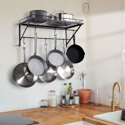 VEVOR Pot Rack Wall Mounted, 24 inch Pot and Pan Hanging Rack, Pot and Pan Hanger with 12 S Hooks, 55 lbs Loading Weight, Ideal for Pans, Utensils, Cookware in Kitchen