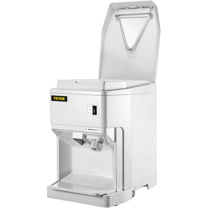 VEVOR Ice Shaver Machine Electric, Snow Cone Machine Commercial 265 LBS/H, Shaved Ice Machine w/Ice Hopper & Lid, 250W Ice Crusher w/Drain Pipe Tabletop Shaved Ice Maker w/Adjustable Fineness White