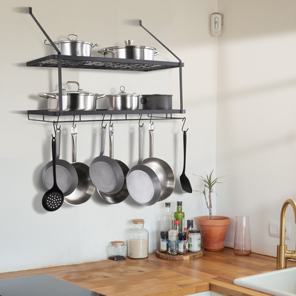 VEVOR Pot Rack Wall Mounted, 30 inch Pot and Pan Hanging Rack, Pot and Pan Hanger with 12 S Hooks, 55 lbs Loading Weight, Ideal for Pans, Utensils, Cookware in Kitchen