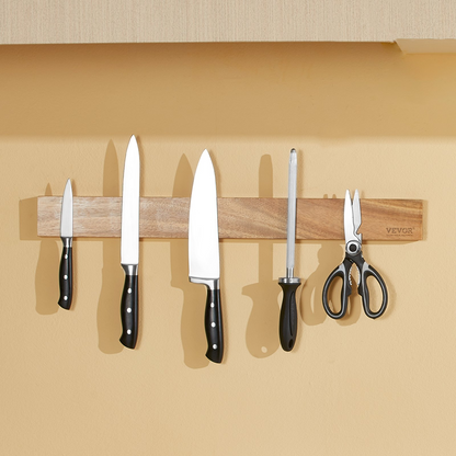 VEVOR Magnetic Knife Holder with Enhanced Strong Magnet, 24" No Drilling Knife Strips Organizer for Wall, Multifunctional Storage Acacia Wood Knives Rack, Knife Bar for Kitchen Knives, Utensils, Tools