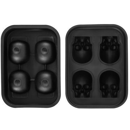 VEVOR Skull Ice Cube Tray, 4-Grid Skull Ice Ball Maker, Flexible Black Silicone Ice Tray with Lid & Funnel, Funny Skull Ice Cubes 1.6"x1.8" Each for Beverage, Chocolate, etc. on Parties & Holidays