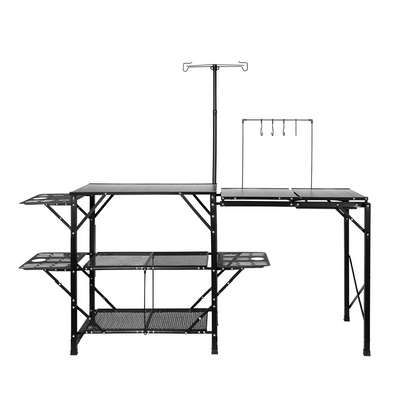 VEVOR Camping Kitchen Table, One-piece Folding Portable Cook Station with A Carrying Bag, Long Aluminum Camping Table 3 Side Tables, 2 Shelves & A Detachable Sink for Outdoor Picnics, BBQs, Camping