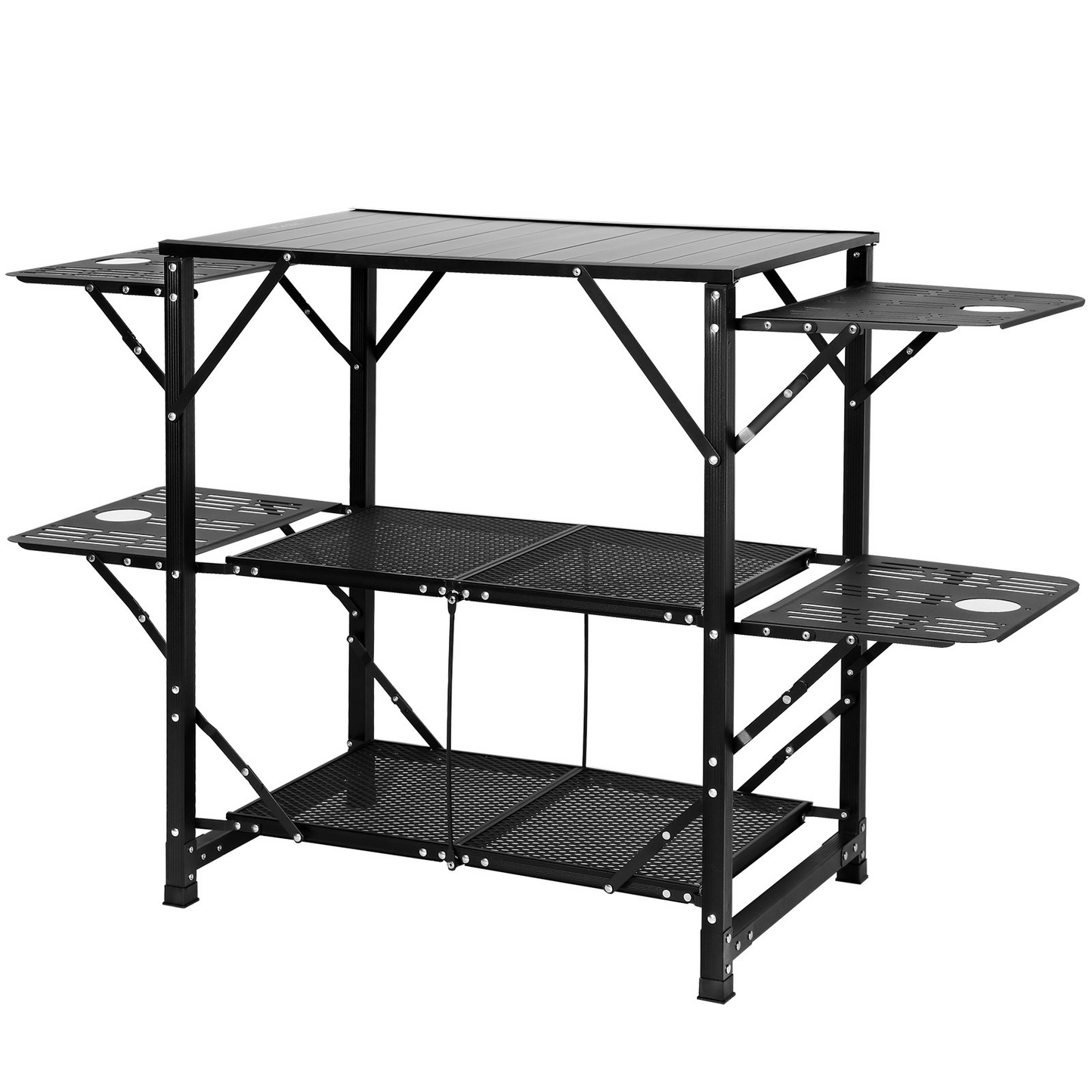 VEVOR Camping Kitchen Table, One-piece Folding Portable Cook Station with A Carrying Bag, Aluminum Camping Table 4 Iron Side Tables & 2 Shelves, Ideal for Outdoor Picnics, BBQs, Camping, RV Traveling