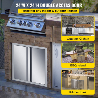 VEVOR BBQ Access Door 24 x 24 Inch, Double BBQ Door Stainless Steel with Recessed Handle, Outdoor Kitchen Doors for BBQ Island, Grill Station, Outside Cabinet