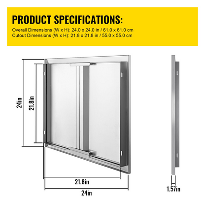 VEVOR BBQ Access Door 24 x 24 Inch, Double BBQ Door Stainless Steel with Recessed Handle, Outdoor Kitchen Doors for BBQ Island, Grill Station, Outside Cabinet