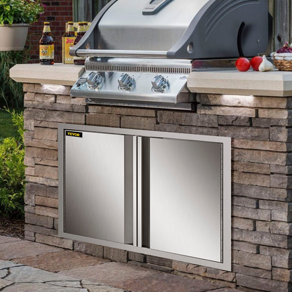 VEVOR BBQ Access Door 30.5W x 21H Inch, Double BBQ Door Stainless Steel with Recessed Handle, Outdoor Kitchen Doors for BBQ Island, Grill Station, Outside Cabinet