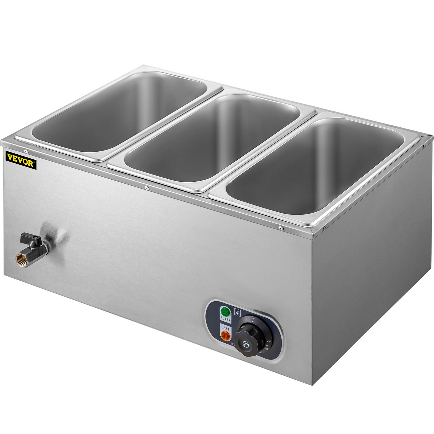 VEVOR Commercial Food Warmer 3-Pan 850W Electric Countertop Steam Table 15cm/6inch Deep Stainless Steel Bain Marie Buffet Food Warmer Large Capacity 7 Quart/Pan for Catering and Restaurants