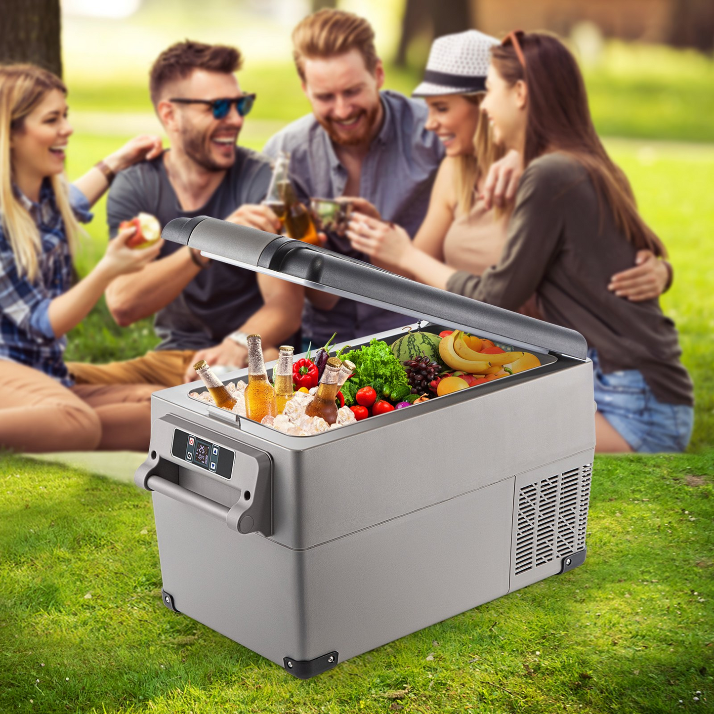 VEVOR Portable Refrigerator 37 Quart(35 Liter),12 Volt Refrigerator App Control(-4℉~68℉), Car Refrigerator Dual Zone with 12/24v DC & 110-240v AC for Camping, Travel, Fishing, Outdoor or Home Use