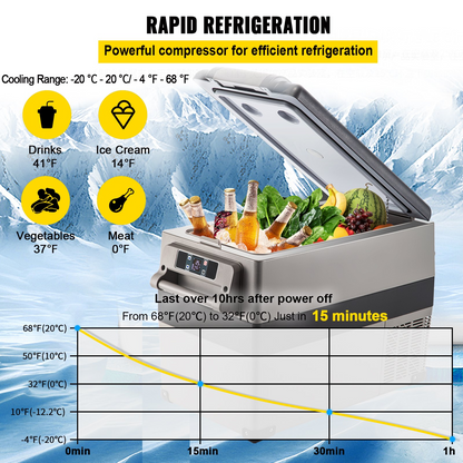 VEVOR 12 Volt Refrigerator 45L(48qt) Fast Cooling Portable Freezer with App Control(-4℉~68℉) Car Fridge with 12/24v DC & 110-240v AC for Travel, Camping and Home Use, 48 Quart, Black