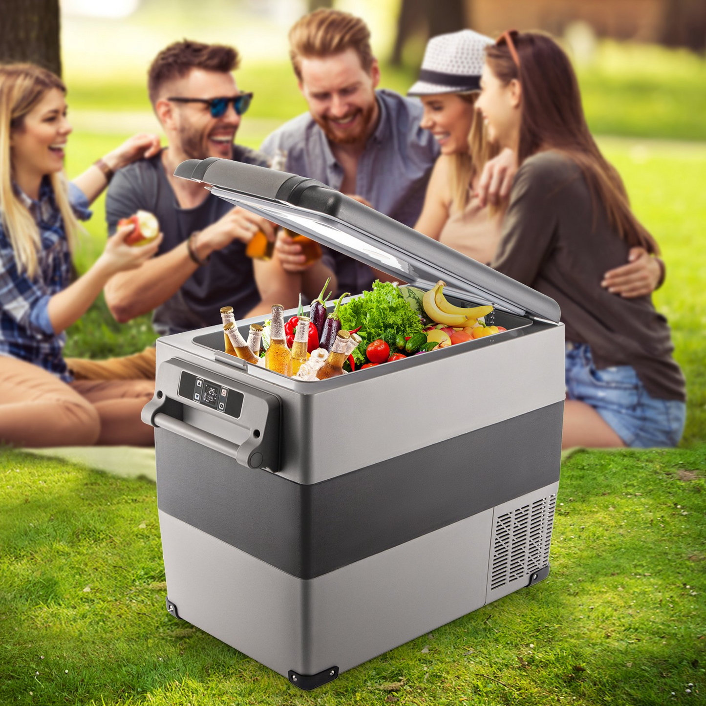 VEVOR 12 Volt Refrigerator, 58 Quart Car Refrigerator, Dual Zone Portable Refrigerator,RV Refrigerator with 12/24V DC and 110-240V AC, Freezer Fridge Cooler, for Car, RV, Camping and Home Use