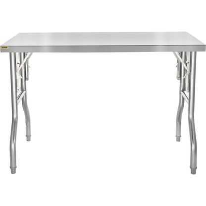 VEVOR 48 x 30 Inch Folding Commercial Prep Table Commercial Worktable Workstation, Heavy-Duty Stainless Steel Folding Table with 220 lbs Load, Silver Stainless Steel Kitchen Island，Kitchen Work Table