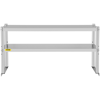 VEVOR Double Overshelf, Double Tier Stainless Steel Overshelf, 48 x 12 x 24 in Double Deck Overshelf, Height Adjustable Overshelf for Prep & Work Table in Kitchen, Restaurant