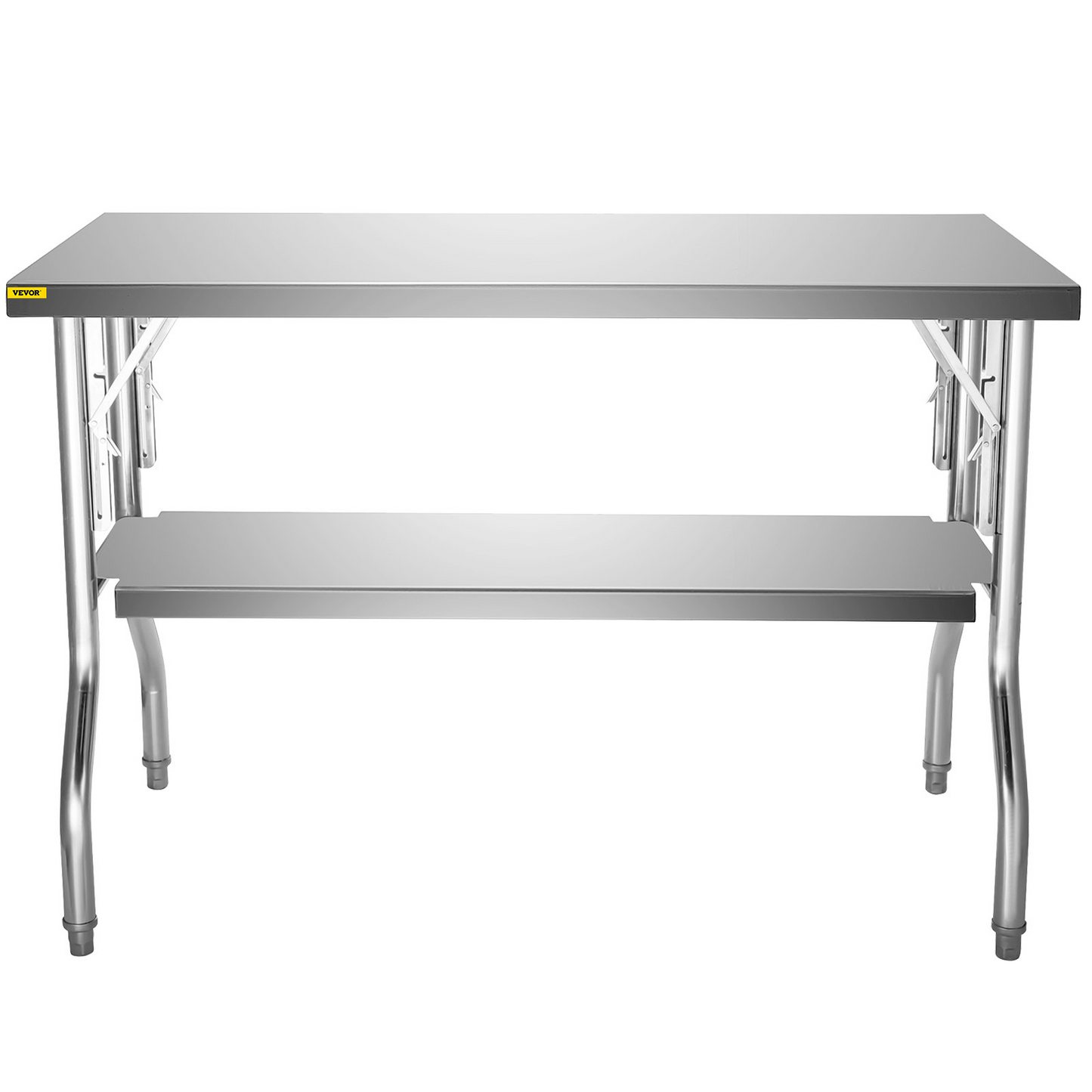 VEVOR Commercial Worktable Workstation 48x30 Inch Folding Commercial Prep Table, Double-Shelf Stainless Steel Folding Table, Kitchen Work Table with 772 lbs Load Silver Stainless Steel Kitchen Island