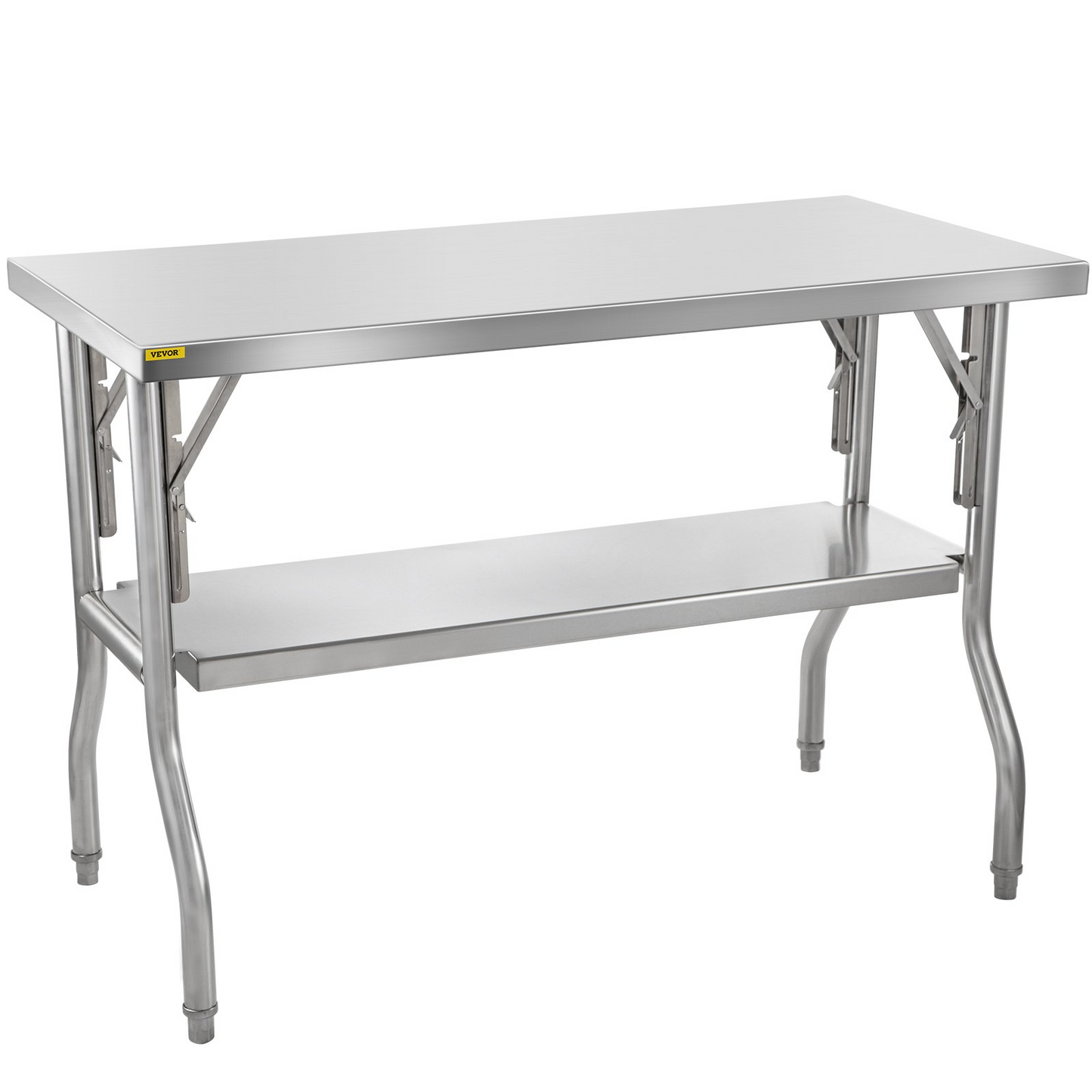 VEVOR Commercial Worktable Workstation 48 x 24 Inch Folding Commercial Prep Table, Heavy-duty Stainless Steel Folding Table with 300 lbs Load, Kitchen Work Table, Silver Stainless Steel Kitchen Island