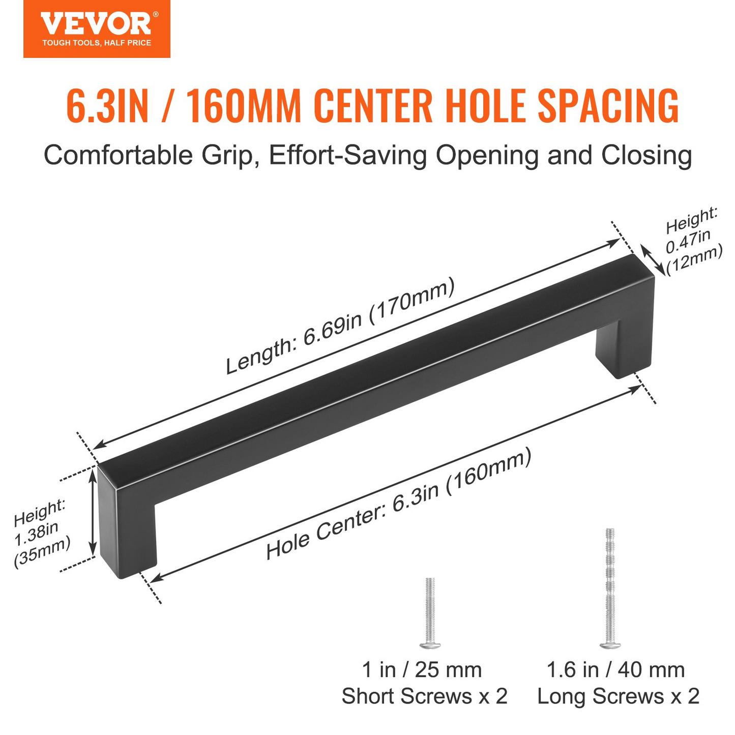 VEVOR 30 Pack Cabinet Pulls, 6.3 inch /160mm Center to Center Slim Square Kitchen Cabinet Drawer, Stainless Steel Modern Kitchen Cupboard Door Handles for Kitchen Bathroom Bar Hardware Matte Black