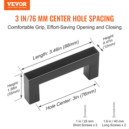 VEVOR 10 Pack Cabinet Pulls, 3in / 76mm Center to Center Slim Square Kitchen Cabinet Drawer, Stainless Steel Modern Kitchen Cupboard Door Handles for Kitchen Bathroom Bar Hardware Matte Black