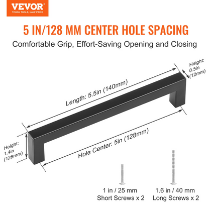 VEVOR 10 Pack Cabinet Pulls, 5.03in / 128mm Center to Center Slim Square Kitchen Cabinet Drawer, Stainless Steel Modern Kitchen Cupboard Door Handles for Kitchen Bathroom Bar Hardware Matte Black