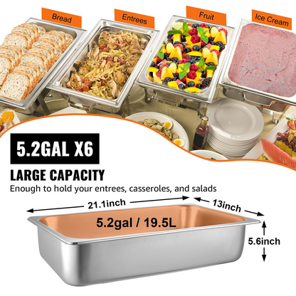 VEVOR 6 Pack Steam Table Pans 20.9 x 12.8 x 5.9 Inch Deep Steam Table Pan Full Size 20.5L Deep Food Container Stainless Steel Oven Tray Hotel Pans Anti-Jam Steam Table Food Pan