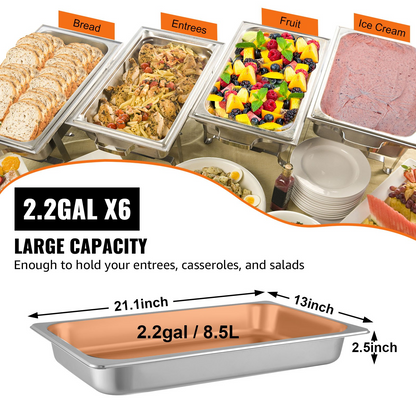 VEVOR 6 Pack Steam Table Pans 20.9 x 12.8 x 2.6 Inch Deep Steam Table Pan Full Size 8.5L Deep Food Container Stainless Steel Oven Tray Hotel Pans Anti-Jam Steam Table Food Pan