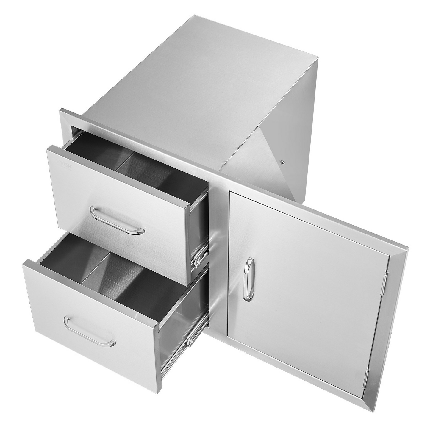 VEVOR Outdoor Kitchen Door Drawer Combo 32.5" W x 21.7" H x 20.5''D, Access Door/Double Drawers with Paper Towel Rack, BBQ Island Drawers with Stainless Steel Handles for Outdoor Kitchen