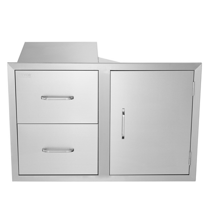 VEVOR Outdoor Kitchen Door Drawer Combo 32.5" W x 21.7" H x 20.5''D, Access Door/Double Drawers with Paper Towel Rack, BBQ Island Drawers with Stainless Steel Handles for Outdoor Kitchen