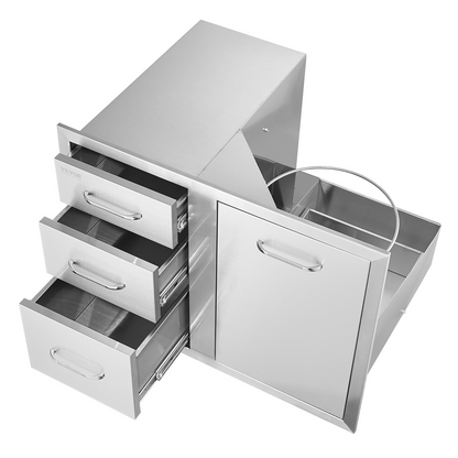 VEVOR Outdoor Kitchen Door Drawer Combo 29.5" W x 22.6" H x 21.7''D, Access Door/Triple Drawers with Propane Drawer and Adjustable Garbage Ring, Perfect for BBQ Island Patio Grill Station