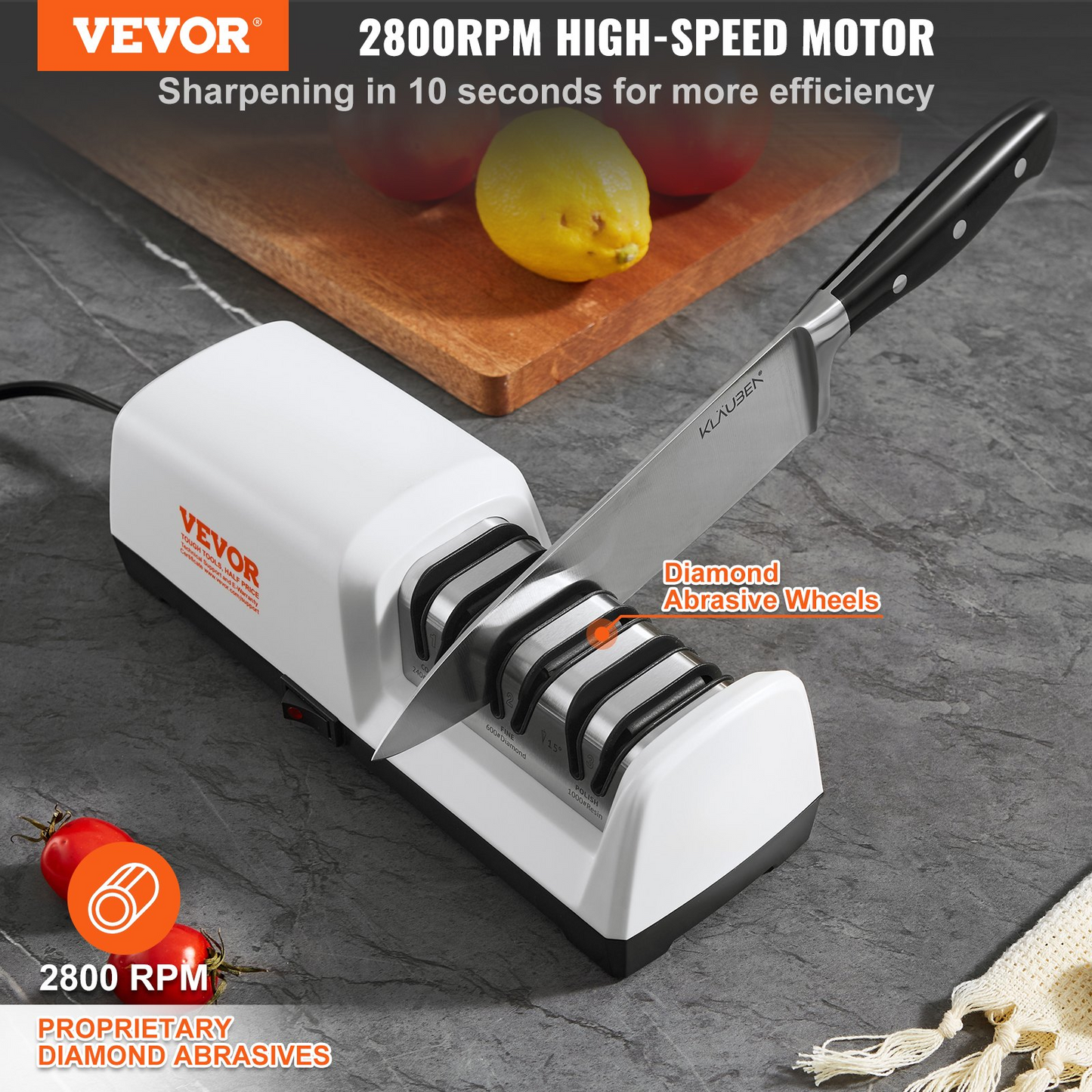 VEVOR Electric Knife Sharpener, 3 Stages Kitchen Knife Sharpener for Quick Sharpening & Polishing, Professional Knife Sharpener with Diamond Abrasives, 15° Angle Guides, and Metal Dust Collection Box