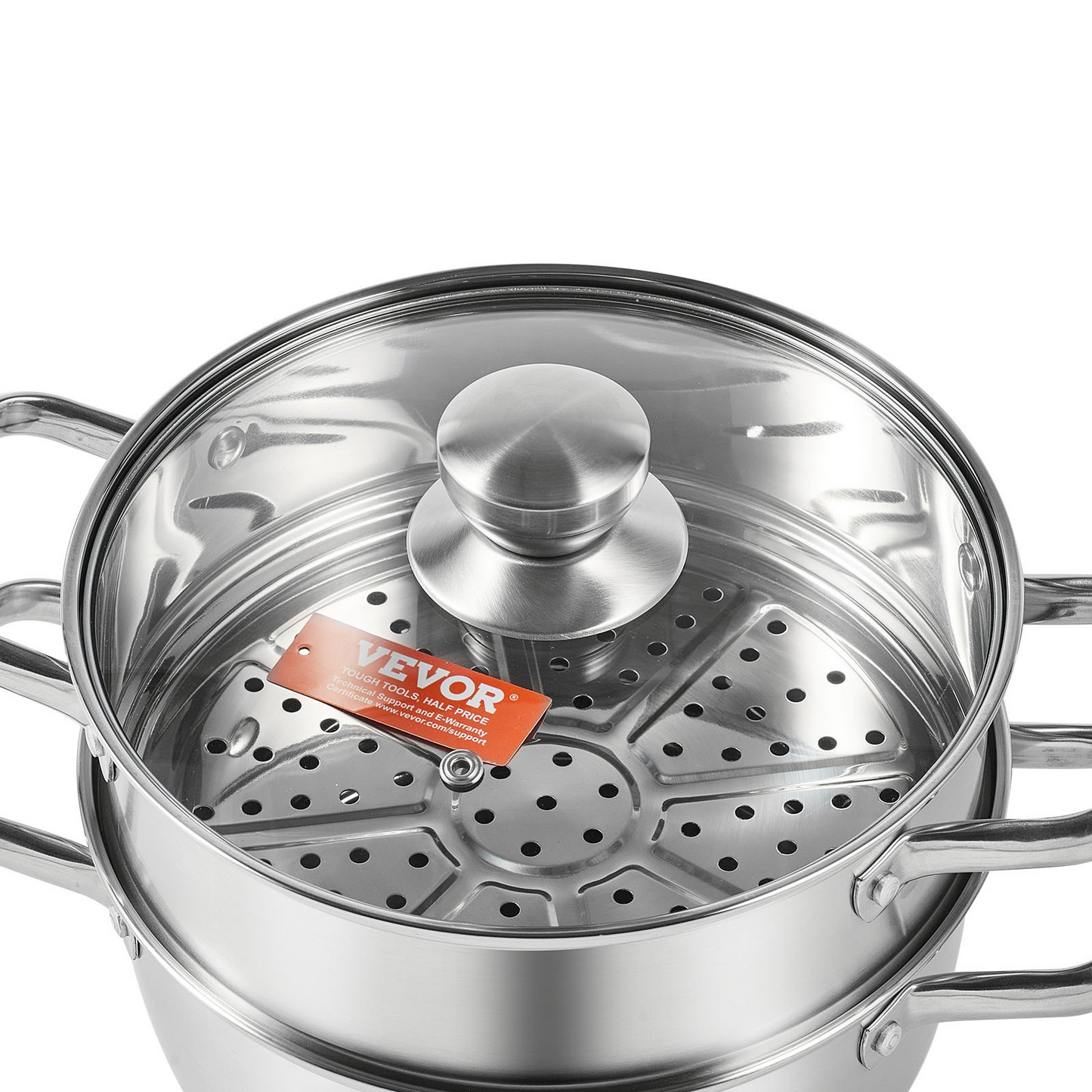 VEVOR Steamer Pot, 8.66in/22cm Steamer Pot for Cooking with 3QT Stock Pot and Vegetable Steamer, Large Capacity Stainless Steel Food Steamer Cookware with Lid for Gas Electric Induction Grill Stove