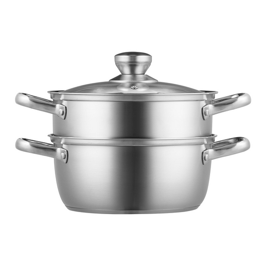 VEVOR Steamer Pot, 9.5in/24cm Steamer Pot for Cooking with 5QT Stock Pot and Vegetable Steamer, Food-Grade 304 Stainless Steel Food Steamer Cookware with Lid for Gas Electric Induction Grill Stove