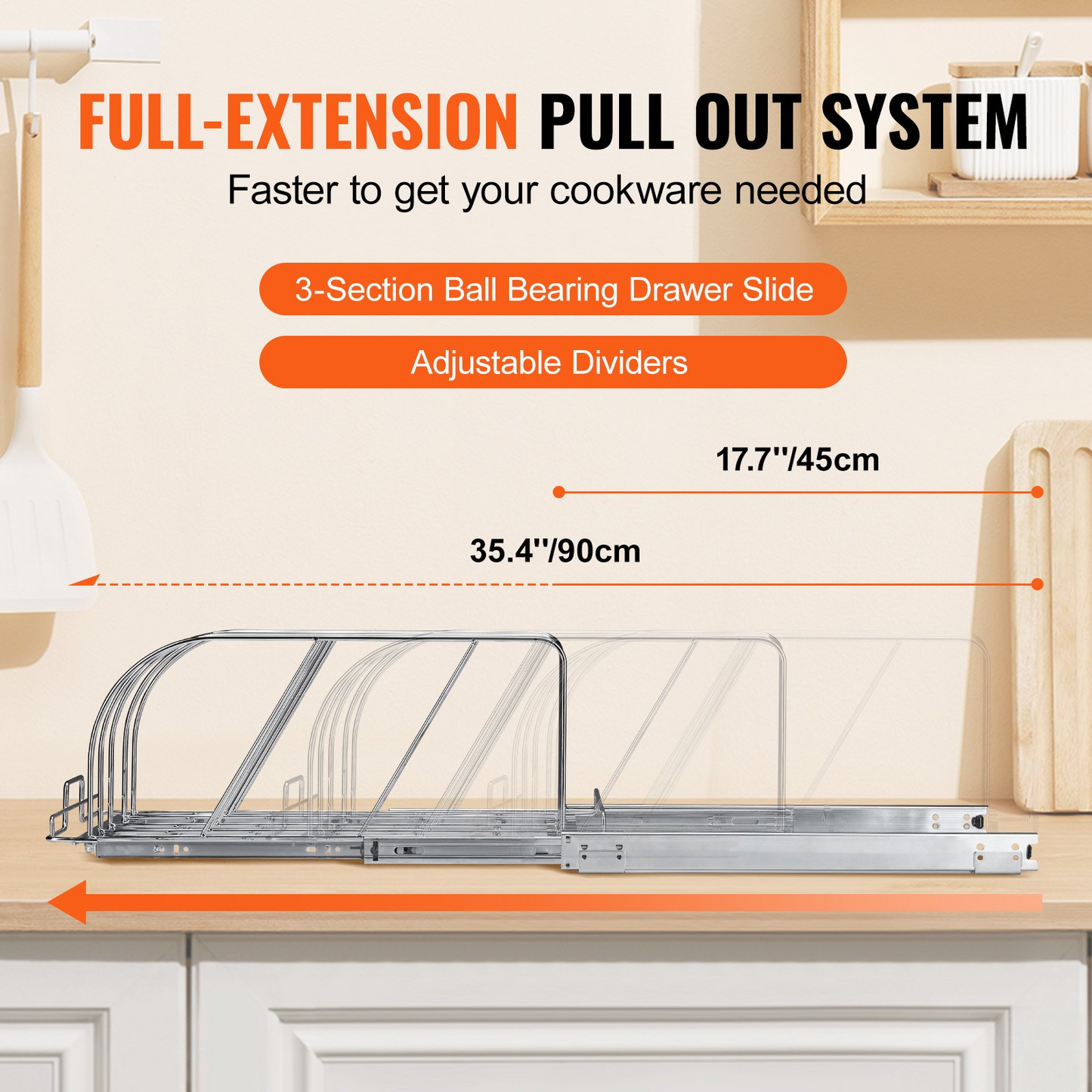 VEVOR Pan and Pot Rack, Expandable Pull Out Under Cabinet Organizer, Cookie Sheet Baking Pans tray Organization, Adjustable Wire Dividers, Steel Lid Holder for Kitchen Cabinet & Pantry Storage, 12.5"W