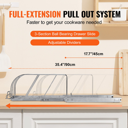 VEVOR Pan and Pot Rack, Expandable Pull Out Under Cabinet Organizer, Cookie Sheet Baking Pans tray Organization, Adjustable Wire Dividers, Steel Lid Holder for Kitchen Cabinet & Pantry Storage, 8.5"W