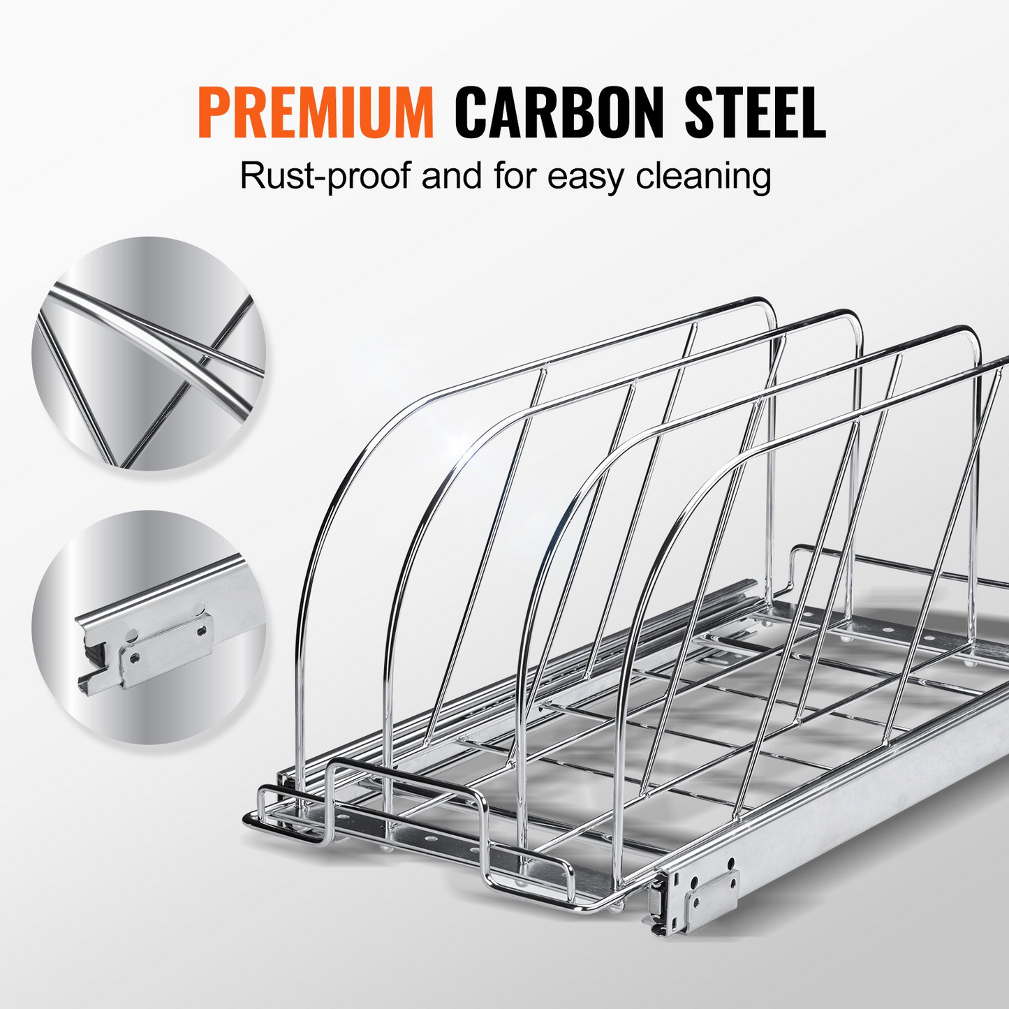 VEVOR Pan and Pot Rack, Expandable Pull Out Under Cabinet Organizer, Cookie Sheet Baking Pans tray Organization, Adjustable Wire Dividers, Steel Lid Holder for Kitchen Cabinet & Pantry Storage, 8.5"W