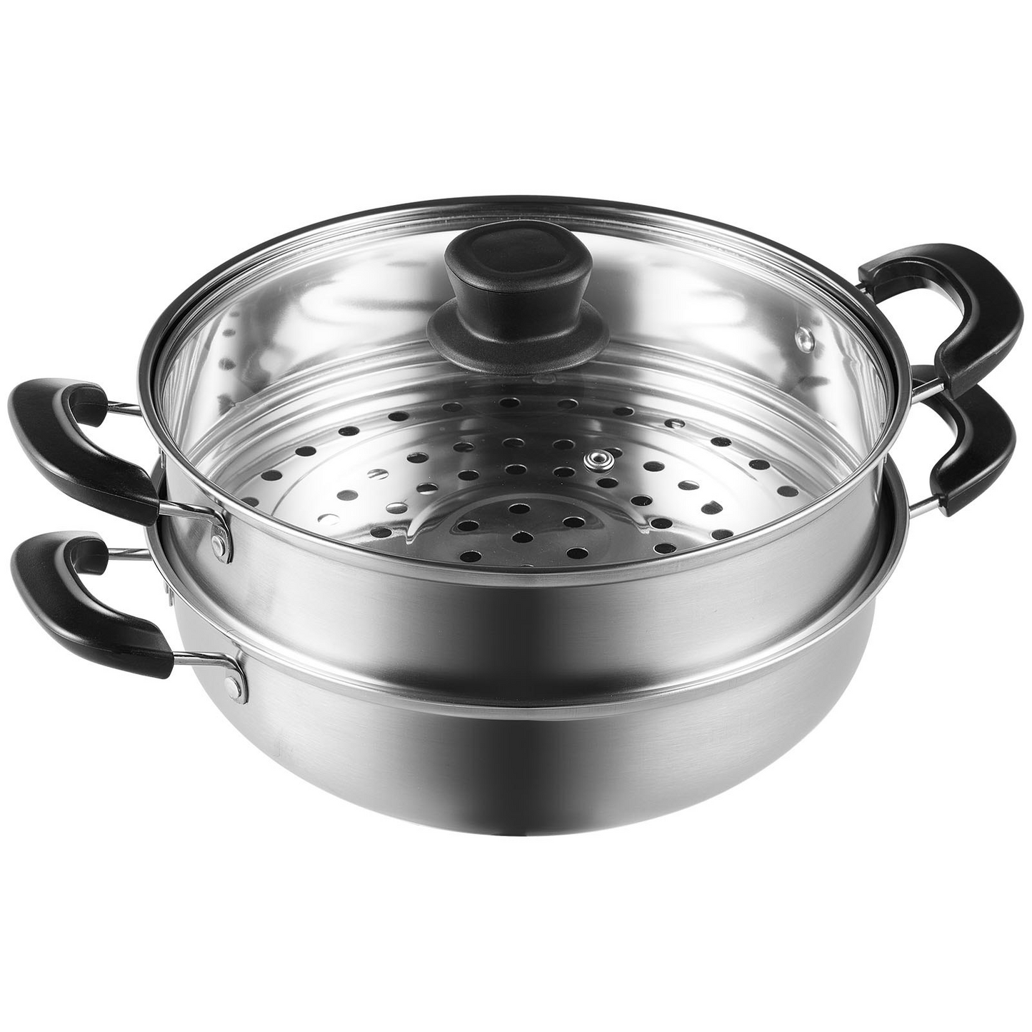 VEVOR Steamer Pot, 11in/28cm Steamer Pot for Cooking with 3QT Stock Pot and Vegetable Steamer, Food-Grade 304 Stainless Steel Food Steamer Cookware with Lid for Gas Electric Induction Grill Stove