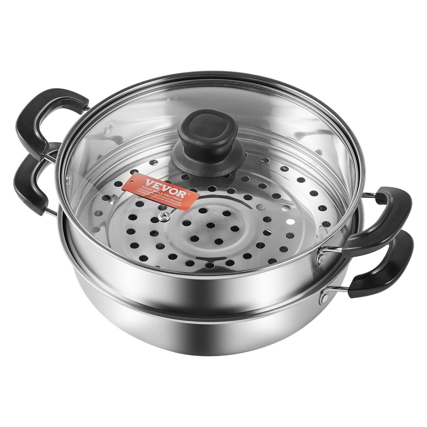 VEVOR Steamer Pot, 11in/28cm Steamer Pot for Cooking with 3QT Stock Pot and Vegetable Steamer, Food-Grade 304 Stainless Steel Food Steamer Cookware with Lid for Gas Electric Induction Grill Stove