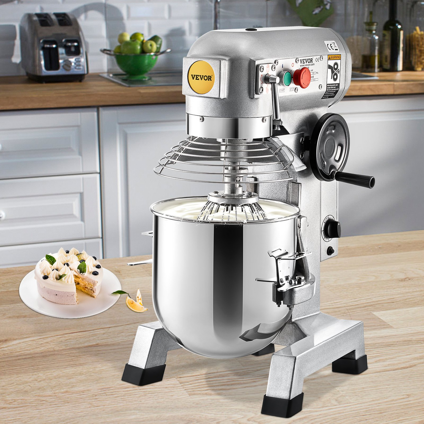 VEVOR Commercial Food Mixer, 30Qt Commercial Mixer with Timing Function, 1100W Stainless Steel Bowl Heavy Duty Electric Food Mixer Commercial with 3 Speeds Adjustable 108/199/382 RPM, Dough Hook Whisk Beater Included, Perfect for Bakery Pizzeria