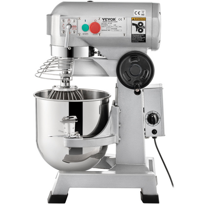 VEVOR Commercial Food Mixer, 30Qt Commercial Mixer with Timing Function, 1100W Stainless Steel Bowl Heavy Duty Electric Food Mixer Commercial with 3 Speeds Adjustable 108/199/382 RPM, Dough Hook Whisk Beater Included, Perfect for Bakery Pizzeria