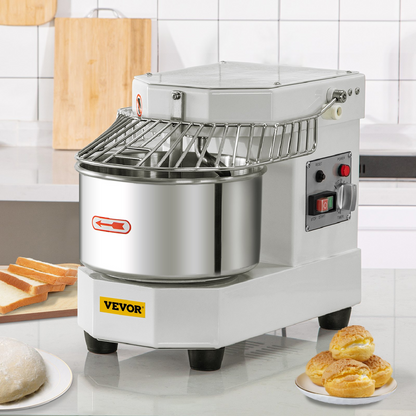 VEVOR Commercial Food Mixer, 8.5Qt Capacity, 450W Dual Rotating Dough Kneading Machine with Food-grade Stainless Steel Bowl, Security Shield & Timer Included, Baking Equipment for Restaurant Pizzeria