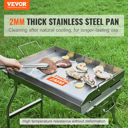 VEVOR Stove Top Griddle, 23.5"x16" Pre-Seasoned Stainless Steel Griddle, Rectangular Double Burner Griddle Pan, Non-Stick Family Pan Cookware with Handles and Oil Groove, for BBQ, Gas Grills, Silver