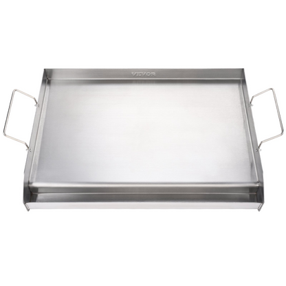 VEVOR Stove Top Griddle, 23.5"x16" Pre-Seasoned Stainless Steel Griddle, Rectangular Double Burner Griddle Pan, Non-Stick Family Pan Cookware with Handles and Oil Groove, for BBQ, Gas Grills, Silver