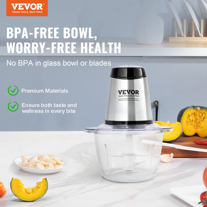 VEVOR Food Processor, Electric Meat Grinder with 4 Stainless Steel Blades, 400W Electric Food Chopper, 5 Cup Glass Bowl, 2 Speeds Food Grinder for Baby Food, Meat, Onion, Vegetables