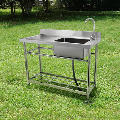 VEVOR Stainless Steel Utility Sink, Free Standing Single Bowl Commercial Kitchen Sink Set w/Workbench, 39.4 x 19.1 x 37.4 in Commercial Single Bowl Sinks for Garage, Restaurant, Laundry, NSF Certified