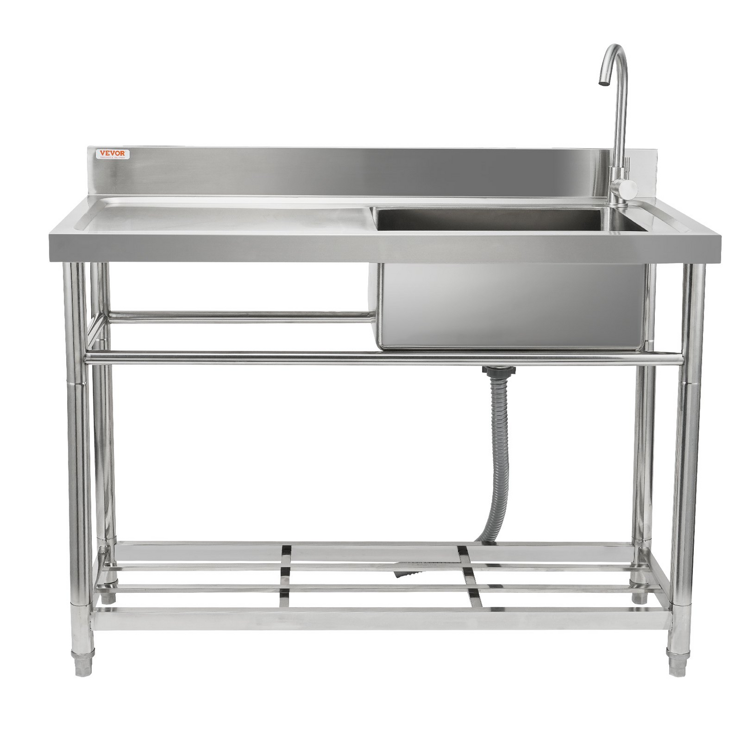 VEVOR Stainless Steel Utility Sink, Free Standing Single Bowl Commercial Kitchen Sink Set w/Workbench, 39.4 x 19.1 x 37.4 in Commercial Single Bowl Sinks for Garage, Restaurant, Laundry, NSF Certified