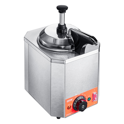 VEVOR Electric Cheese Dispenser with Pump, 2.3 Qt Commercial Hot Fudge Warmer, Stainless Steel Heated Pump Dispenser, 86-230℉ Temp Adjustable Nacho Cheese Sauce Warmer, for Hot Fudge Cheese Caramel