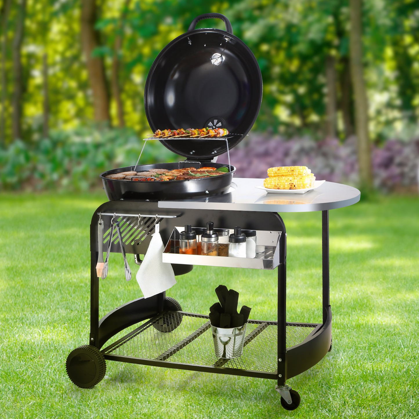 VEVOR 21 inch Kettle Charcoal Grill BBQ Portable Grill with Cart Outdoor Cooking