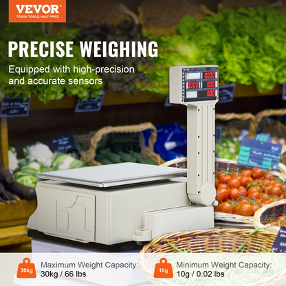 VEVOR Electronic Price Computing Scale, 66 LB Digital Deli Weight Scales, LCD & LED Digital Commercial Food Fruit Meat Produce Counting Weight, for Retail Store, Kitchen, Restaurant Market, and Farmer