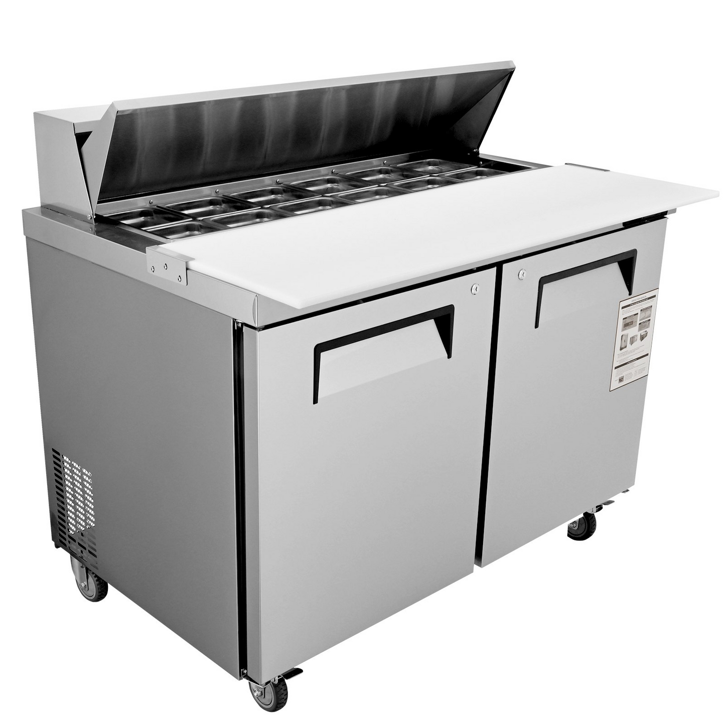 VEVOR Commercial Refrigerator, 48" Sandwich & Salad Prep Table, 12.85 Cu. Ft Thick Stainless Steel Refrigerated Food Prep Station with 12 Pans Cutting Board, 2 Door Fridge for Restaurant, Bar, Shop