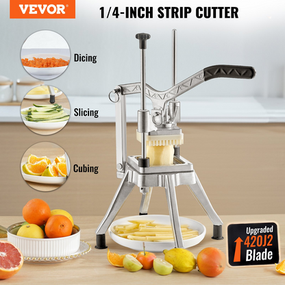 VEVOR Commercial Vegetable Fruit Chopper 1/4" Blade Heavy Duty Professional Food Dicer Kattex French Fry Cutter Onion Slicer Stainless Steel for Tomato Peppers Potato Mushroom