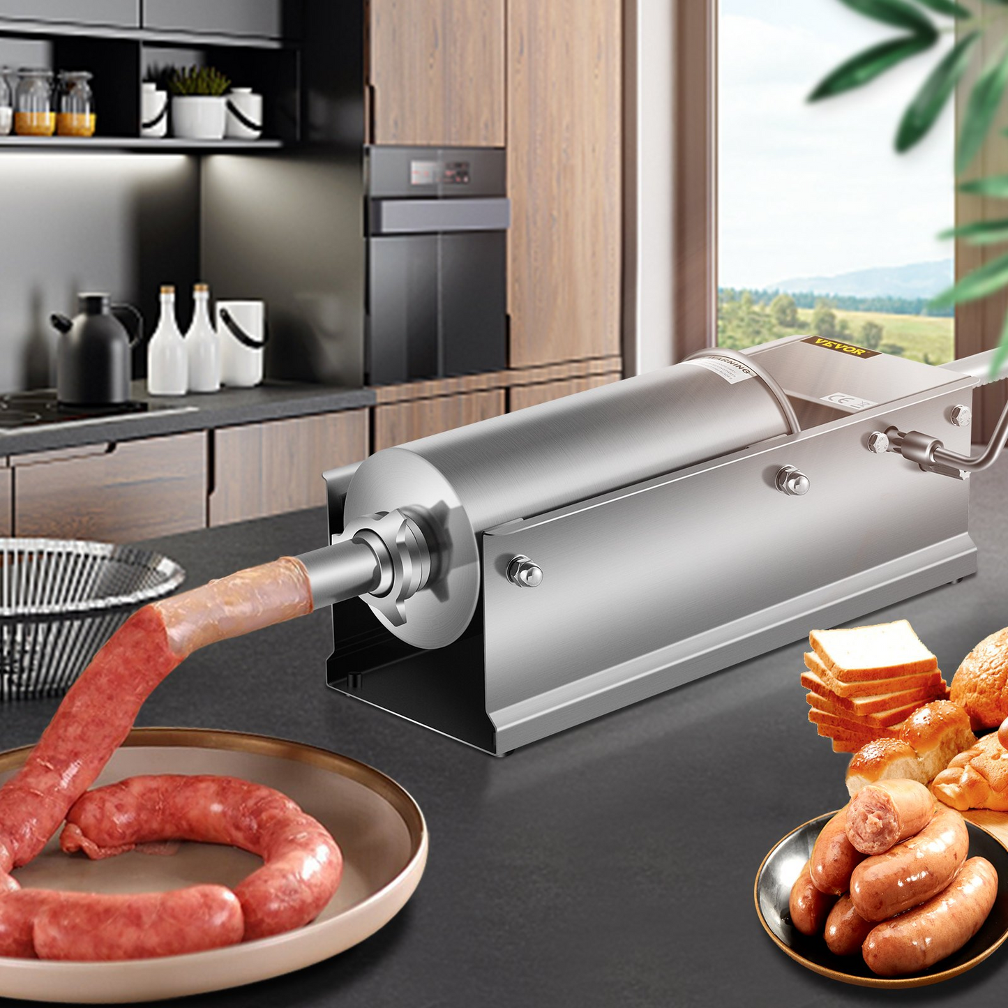 VEVOR Horizontal Sausage Stuffer 5L/11Lbs Manual Sausage Maker With 5 Filling Nozzles Sausage Stuffing Machine For Home & Commercial Use Stainless Steel