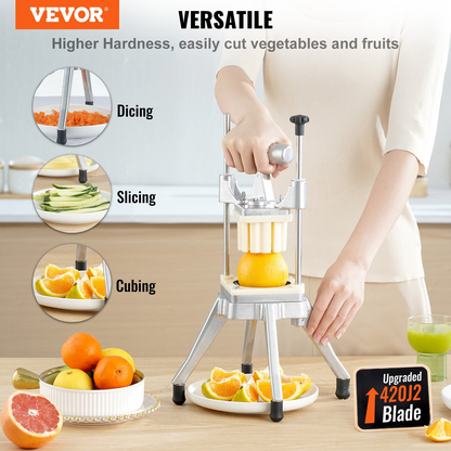 VEVOR Commercial Vegetable Fruit Chopper, Stainless Steel French Fry Cutter with 4 Blades 1/4" 3/8" 1/2", 6-wedge Slicer, Chopper Dicer with Tray, Heavy Duty Cutter for Potato Tomato Onion Mushroom