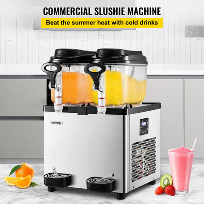 VEVOR Commercial Slushy Machine, 6 L x 2 Tanks 50 Cups, 700W 110V, Stainless Steel Margarita Smoothie Frozen Drink Maker, Perfect for Supermarkets Cafes Restaurants Bars and Home Use, Silver